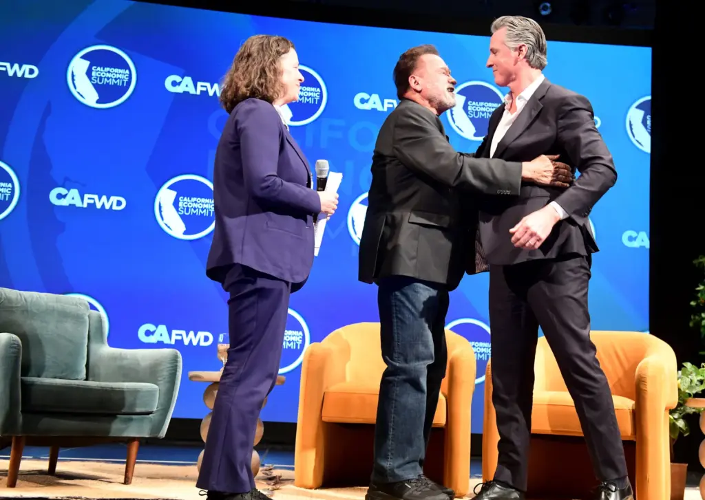 Governor Gavin Newsom participates in a fireside chat with former...