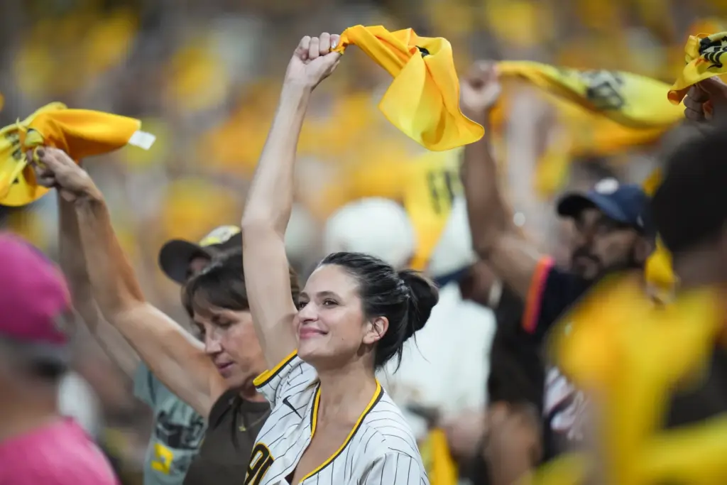 San Diego Padres fans cheer during Game 4 of the...