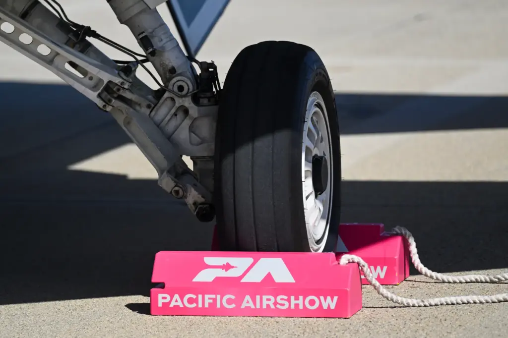 Pacific Airshow chalks hold back a United States Air Force...