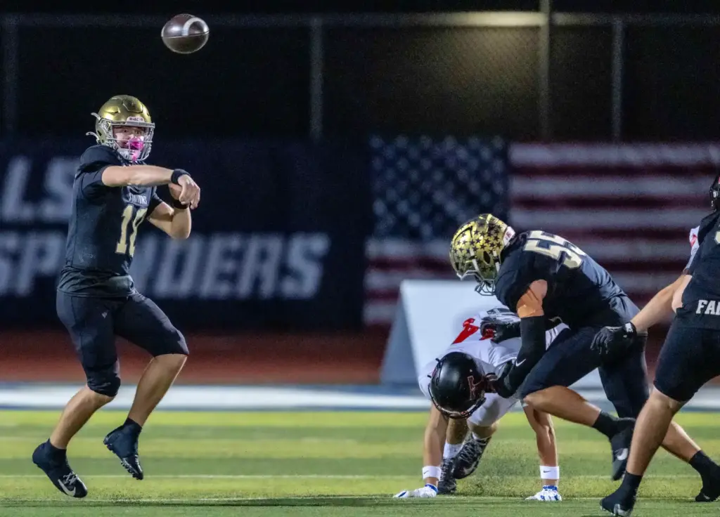 San Juan Hills quarterback Parker Armstrong (18) throws the ball...