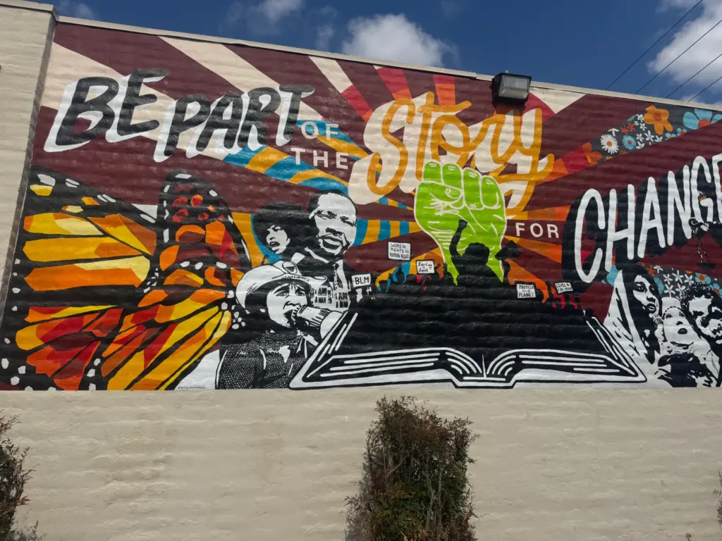 A mural by Riverside artist Andrea Lopez featuring civil rights...