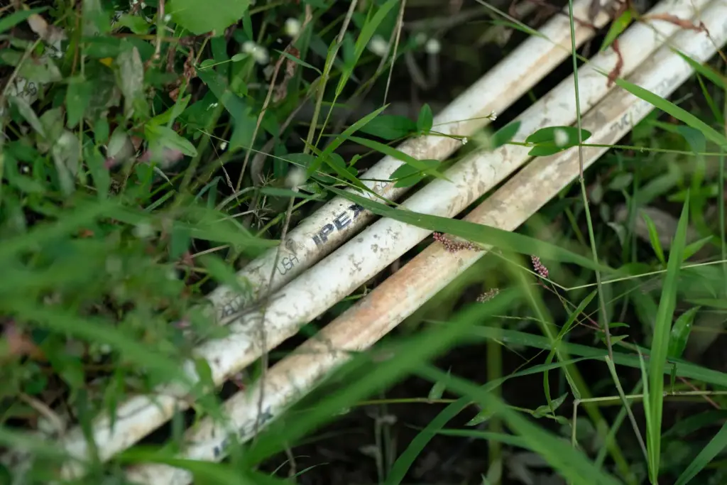 PVC pipe is stuck along the banks of the French...