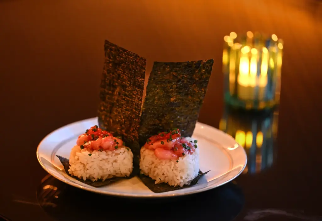 Bone Marrow Onigiri; trout roe, chives and tare at Sonder...