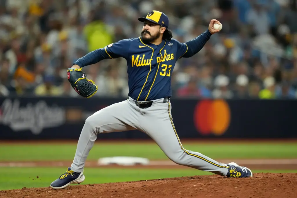 Milwaukee Brewers relief pitcher JoJo Romero throws to the plate...
