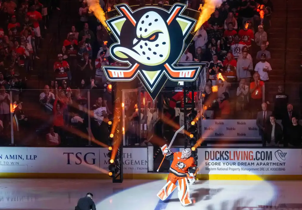 Goalie Lukas Dostal takes the ice before the start of...