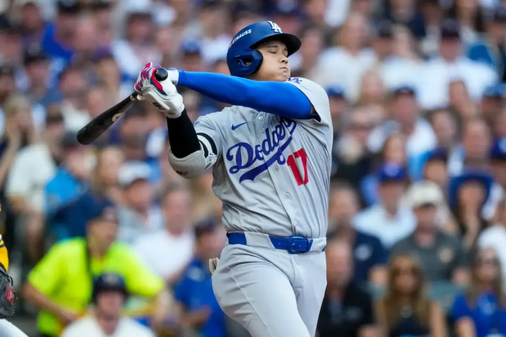 Dodgers star Shohei Ohtani strikes out during the first inning...