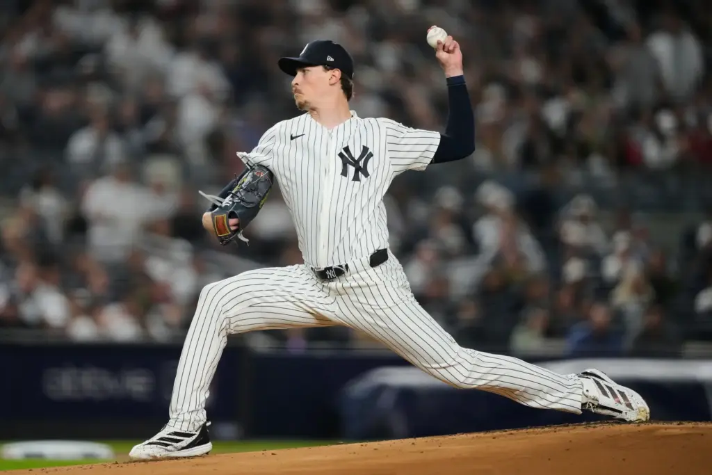 New York Yankees starting pitcher Max Fried throws against the...