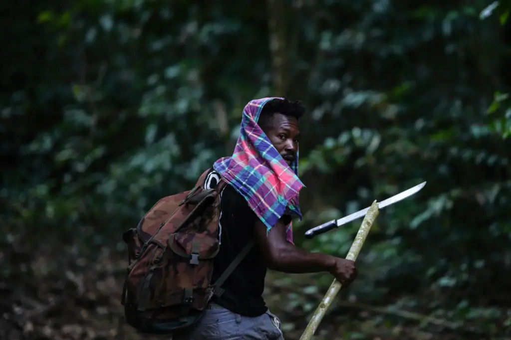 Navaldo Vola, member of the Saamaka community, patrols in Ebbatop,...