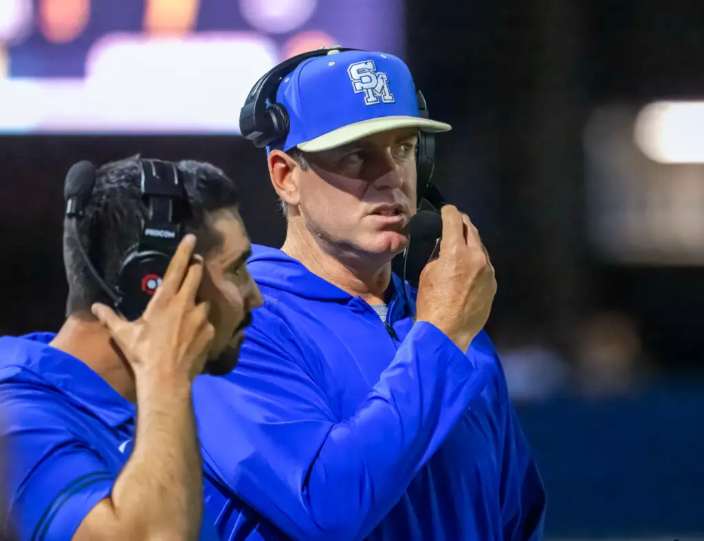 Santa Margarita coach Carson Palmer calls a play during the...