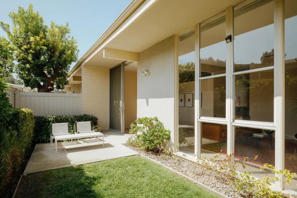The fenced-in back patio and garden. (Photo by Sterling Reed...