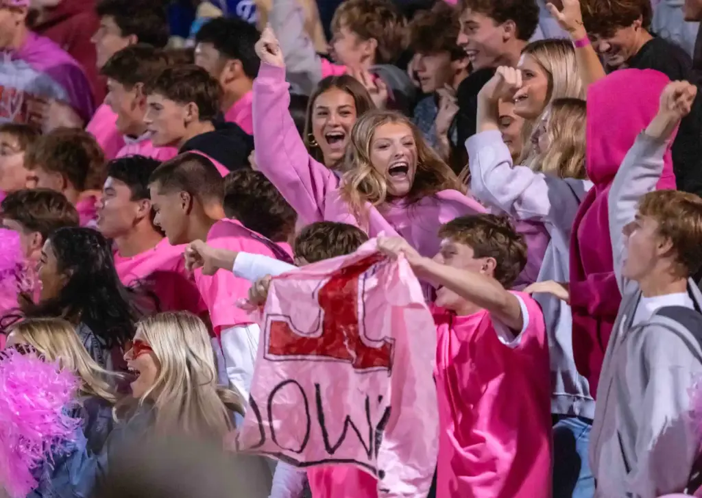 San Juan Hills students celebrate a late 4th quarter San...