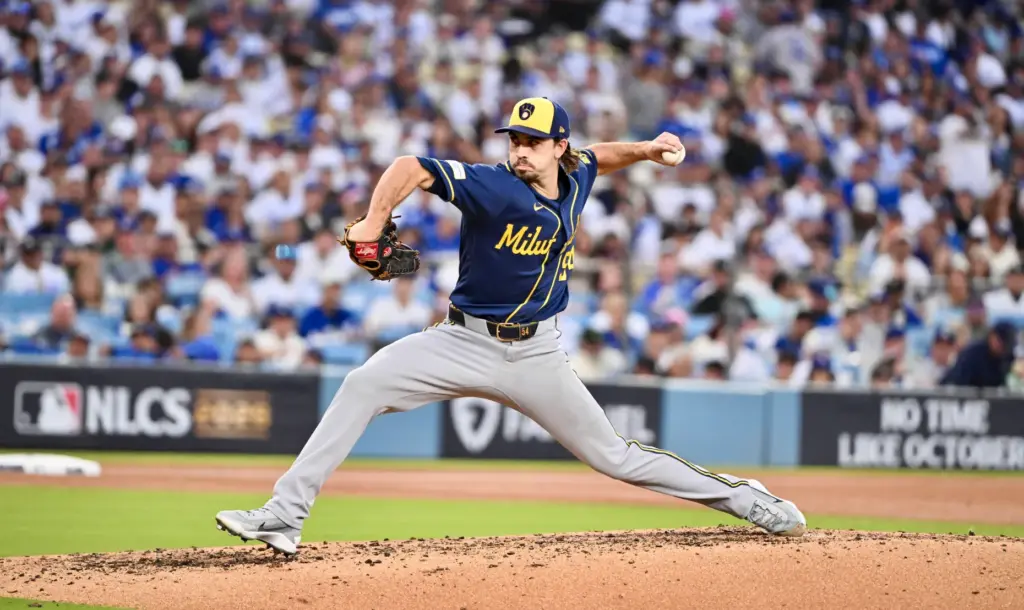 Milwaukee Brewers starting pitcher Robert Gasser throws to the plate...
