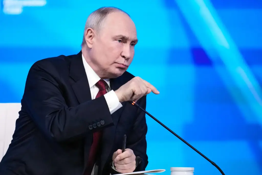 Russian President Vladimir Putin speaks at the session of the...