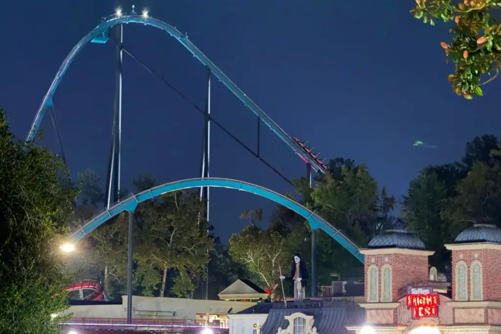 A roller coaster is shown at Six Flags over Georgia.