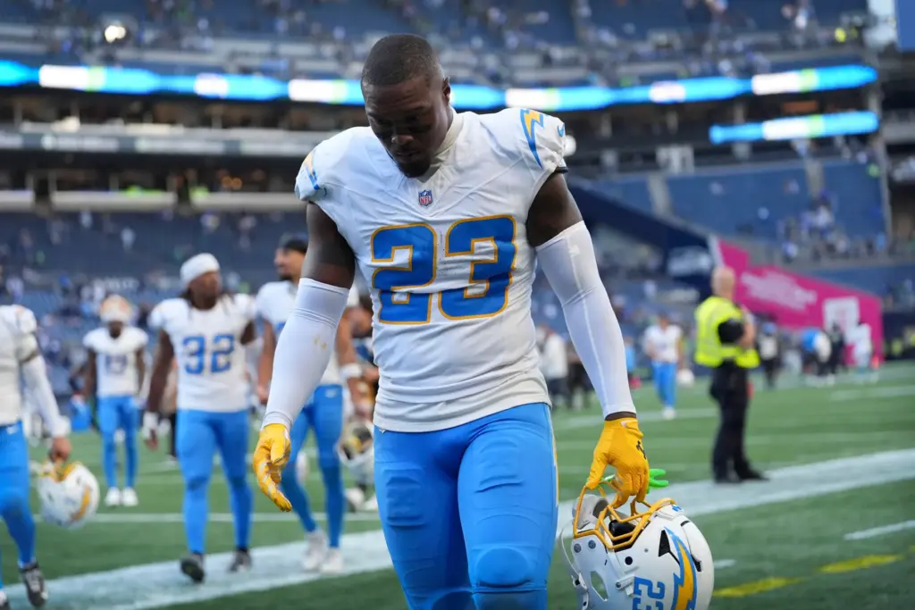 Chargers safety Tony Jefferson (23) walks off the field after...