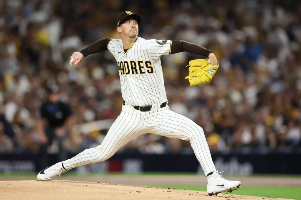 San Diego Padres starting pitcher Walker Buehler throws against the...