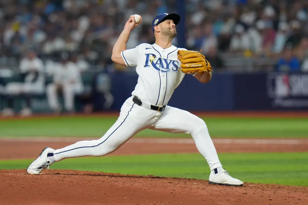 Tampa Bay Rays relief pitcher Nick Martinez throws to the...
