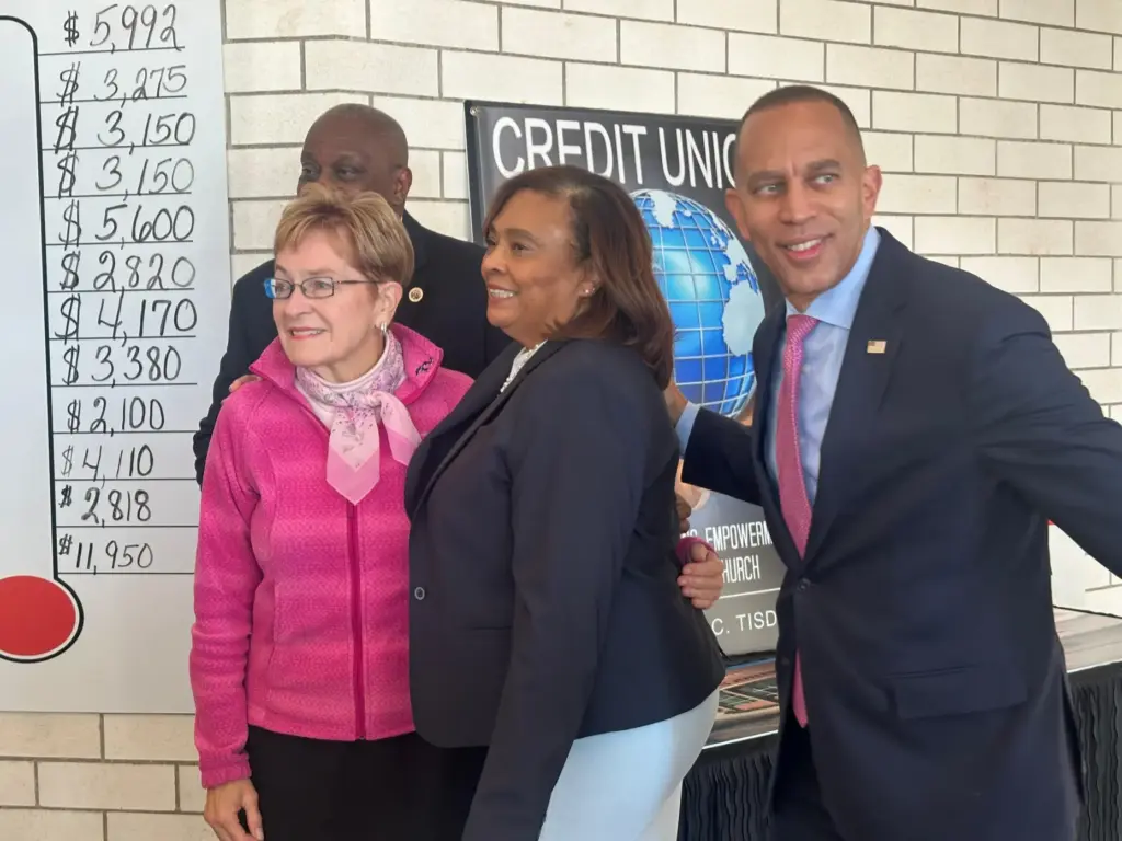 In this photo taken with a smartphone, House Democratic Leader...