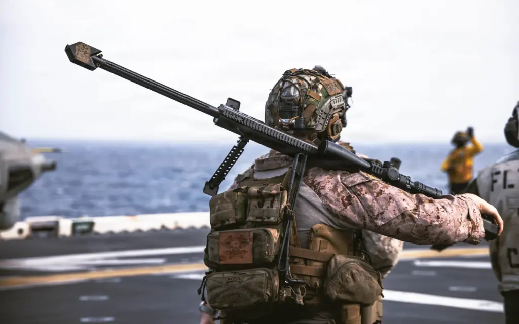 A U.S. Marine with Force Reconnaissance Platoon, 31st Marine Expeditionary...