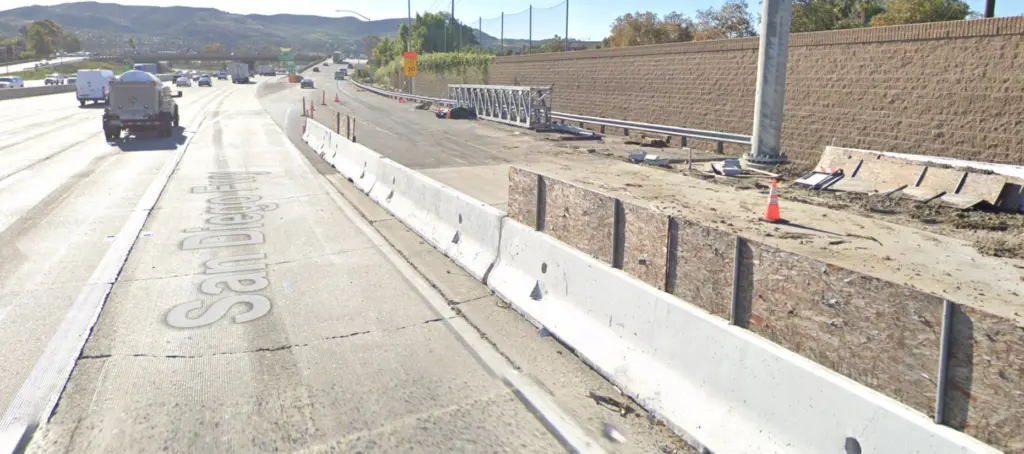 The stretch of the 5 Freeway near the southbound off-ramp to Ortega Highway is undergoing some work. This photo is from December 2025. (Photo by Google Street View)