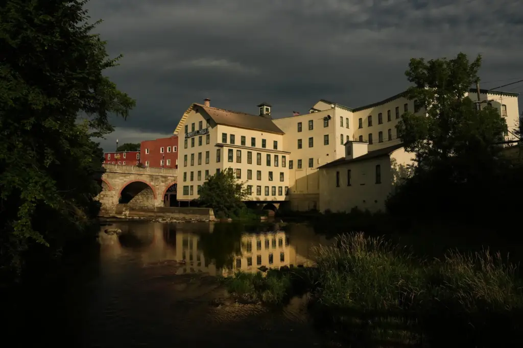 Sunlight illuminates The Birkett Mills.