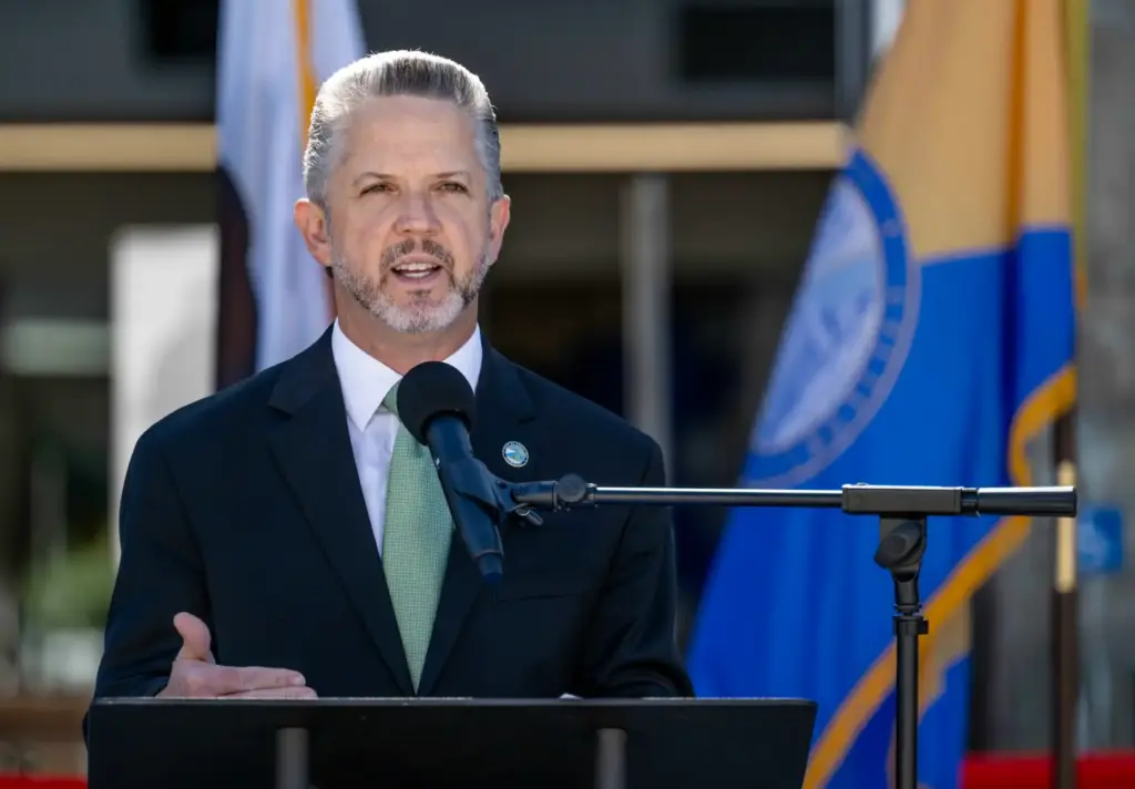 Santa Ana City Councilmember Phil Bacerra speaks during a ribbon...
