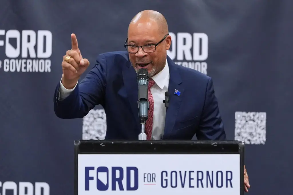 Gubernatorial candidate Aaron Ford, attorney general of Nevada, speaks during a primary election night watch party.