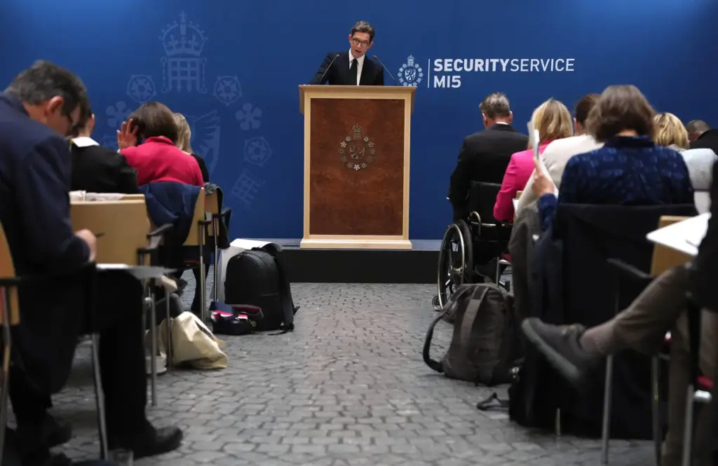 Director General of MI5 Ken McCallum speaks at Thames House.