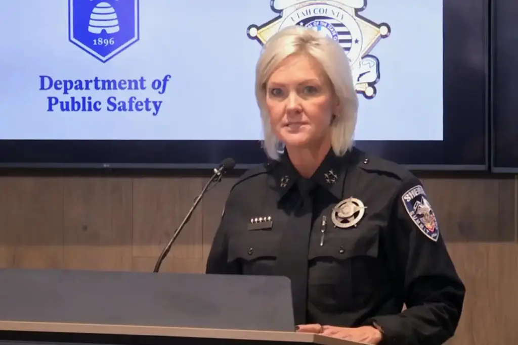 In this image from video, Summit County Sheriff Kacey Bates...