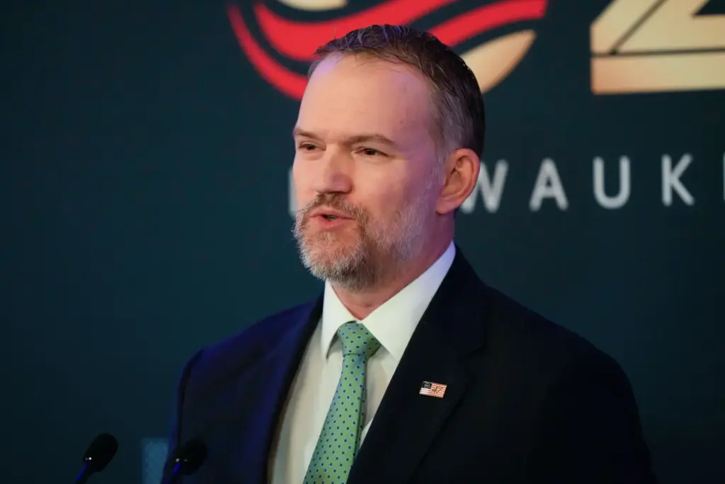 U.S. Trade Representative Jamieson Greer speaks during a press conference...