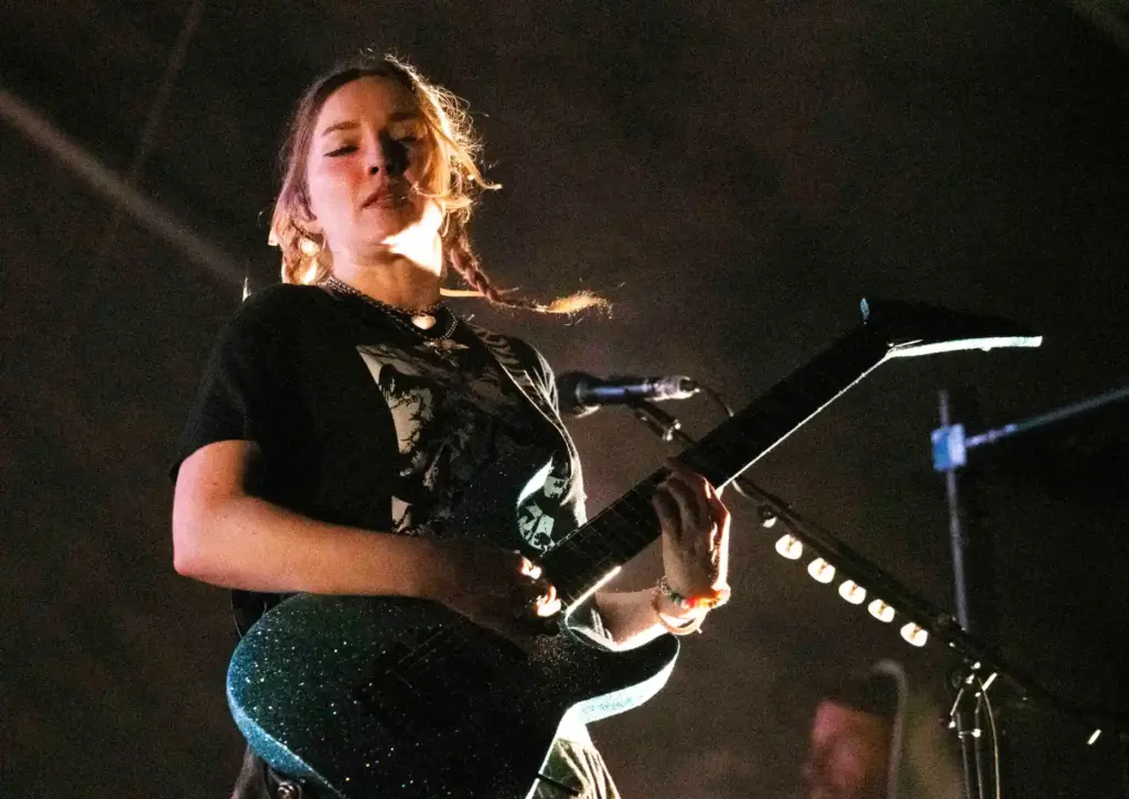 Turnstile member Meg Mills plays the guitar during the bandâs...
