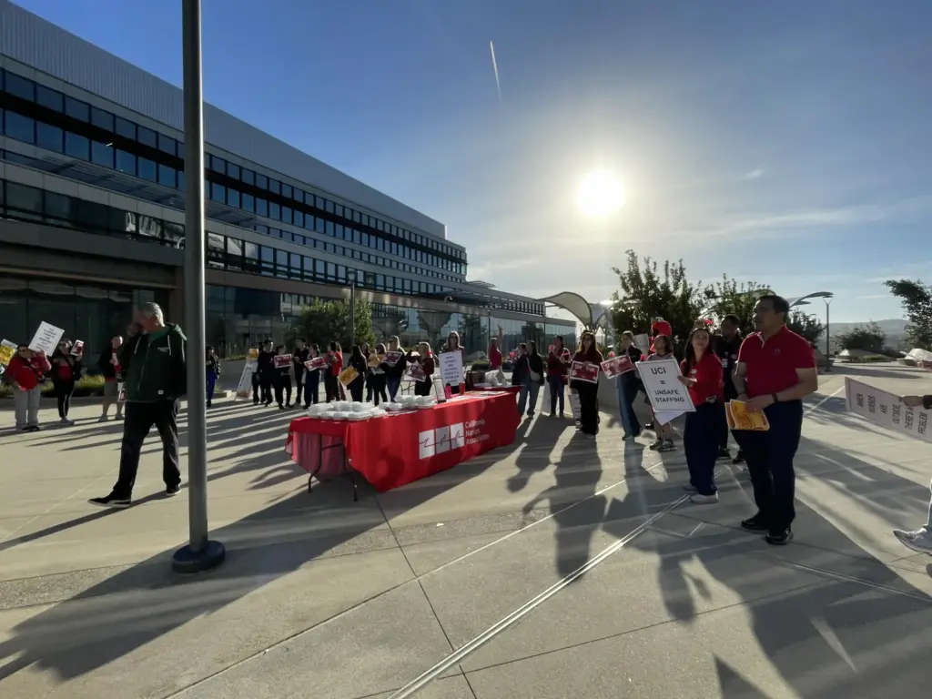 Above, about 70 nurses picketed Wednesday, Oct. 28, 2026, at...
