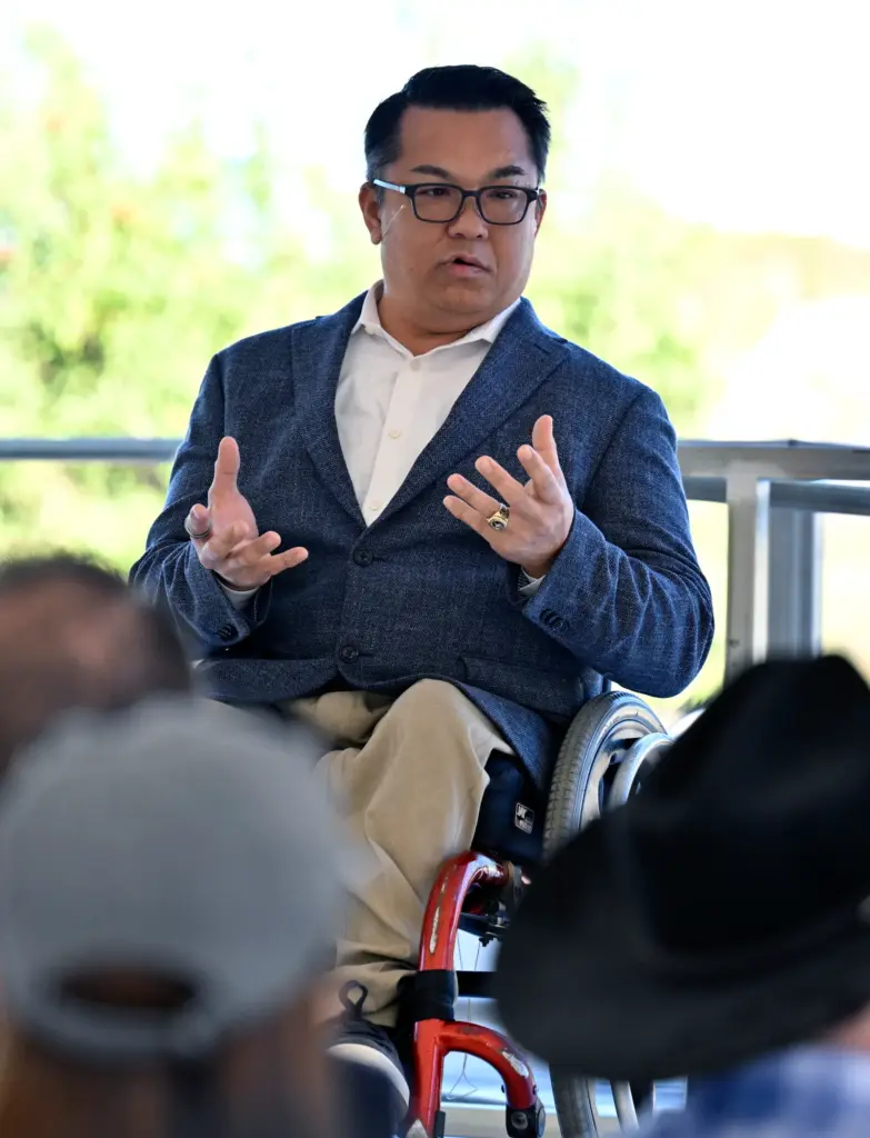 Stefan Bean, Orange County superintendent of schools, speaks during the...