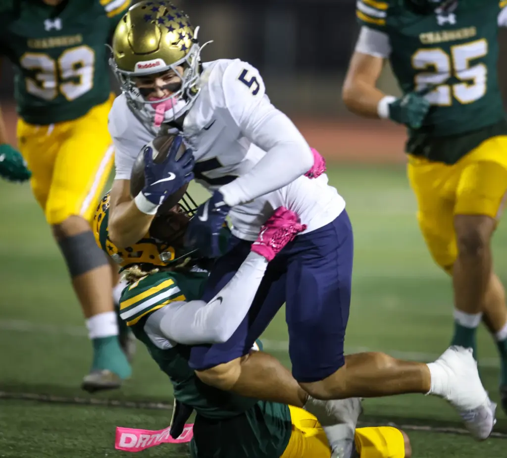 San Juan Hillsâ Luke Frith moves the ball up field...
