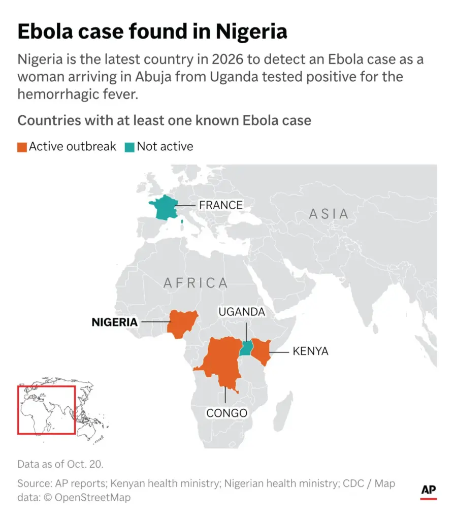 A map of where Ebola has been detected.