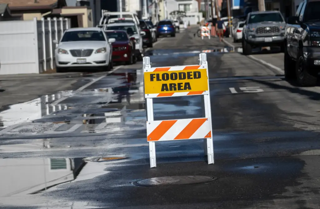 Bayview Drive by Huntington Harbour is affected by high tides...