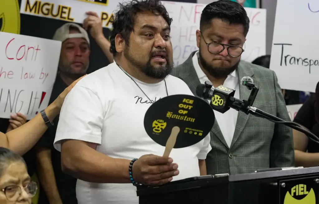 Roberto Parra, brother of Miguel Parra, speaks during a news...