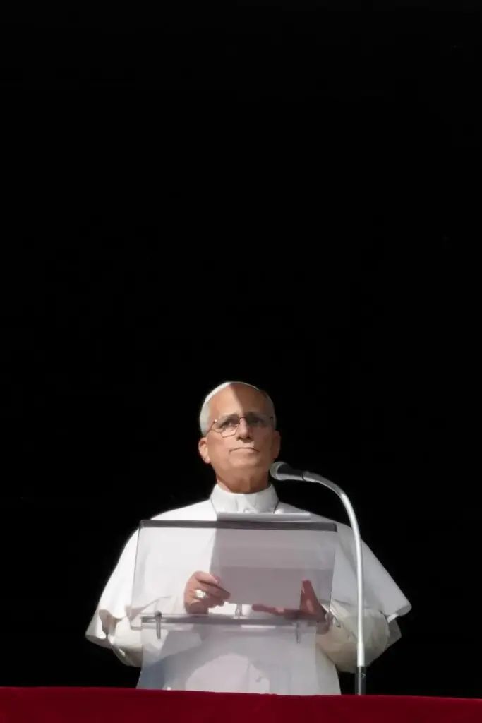 Pope Leo XIV delivers the Angelus noon prayer in St....