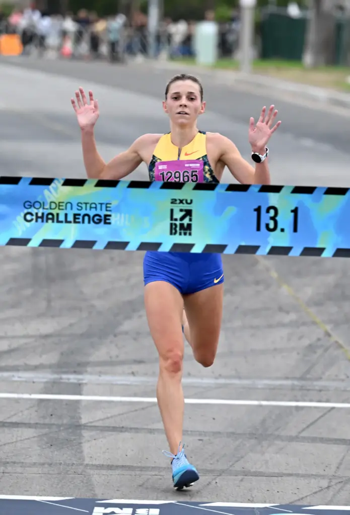 Bailey Hertenstein wins the 2026 2XU Long Beach Half-Marathon on...