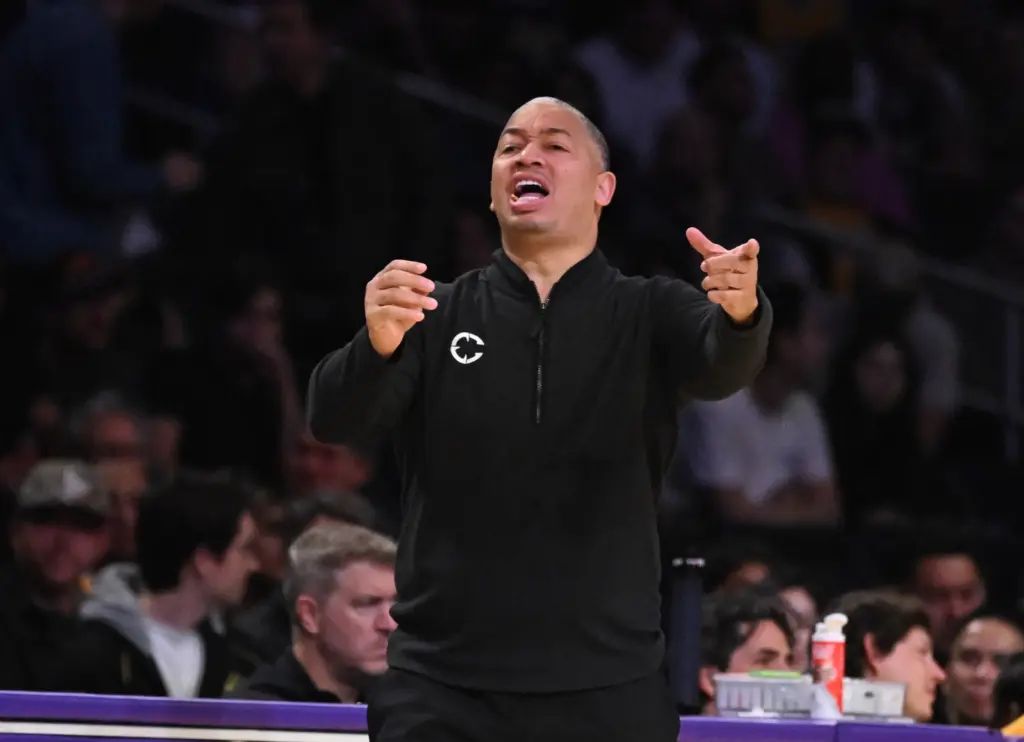 Clippers coach Tyronn Lue reacts on the sideline during the...