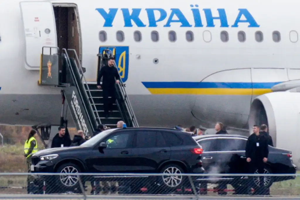 Ukrainian President Volodymyr Zelenskyy lands at Oslo Airport, Norway.