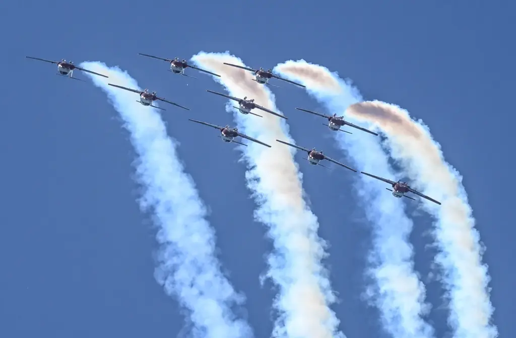 The Canadian Forces Snowbirds perform during the Pacific Airshow in...