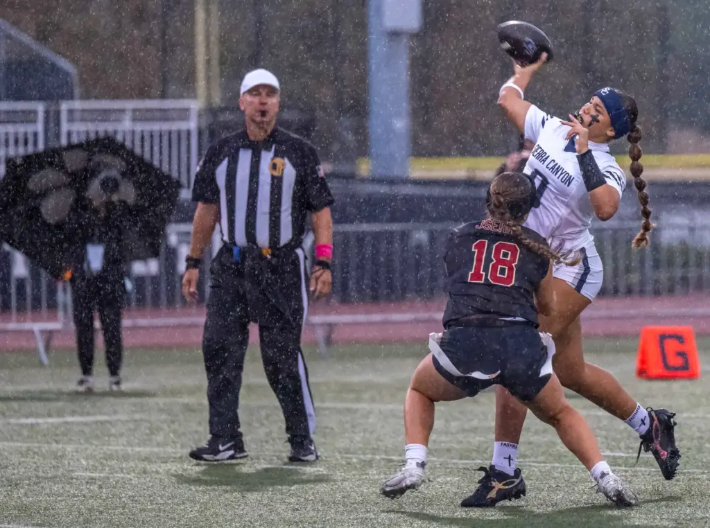Sierra Canyon quarterback Makena Cook (0) throws the ball during...