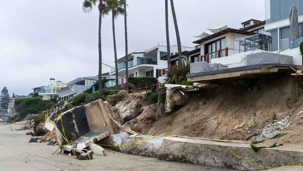 Several homes are yellow-tagged at Victoria Beach in Laguna Beach...