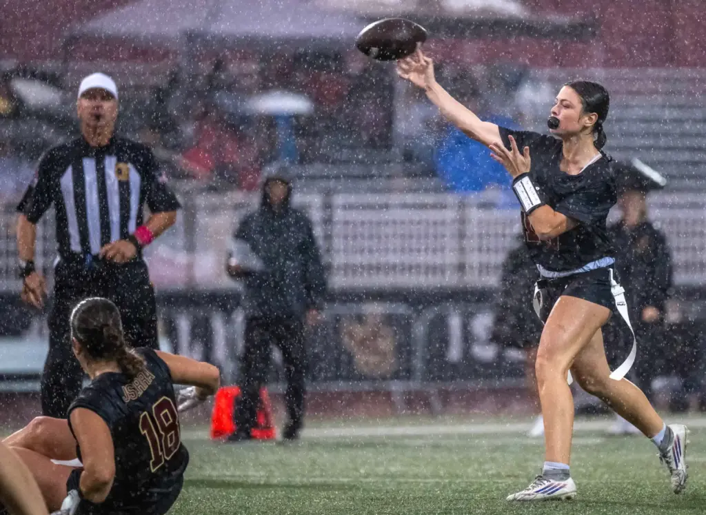 JSerra quarterback Kate Meier (13) throws the ball during a...